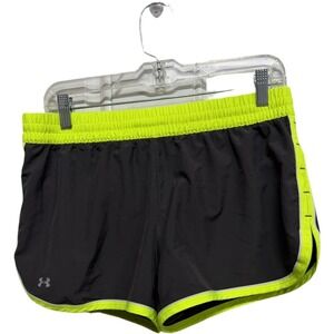 Under Armour HeatGear Running Shorts Gray Neon Yellow Women's Medium Gym Athlete